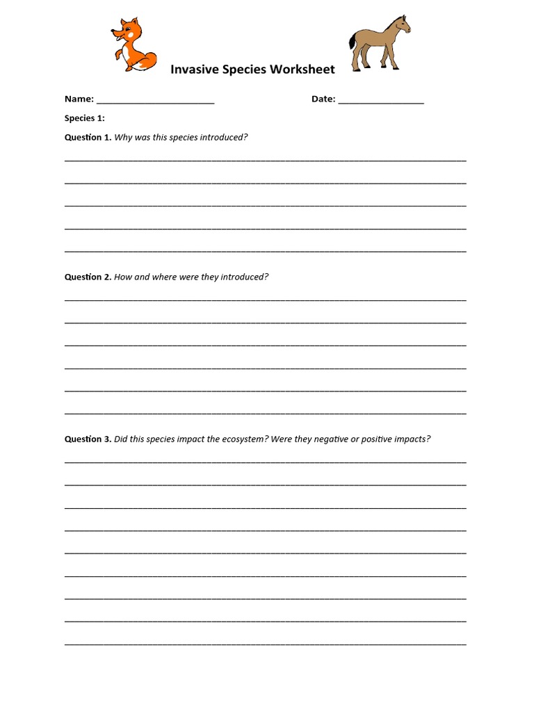 Invasive Species Worksheet: Name: Date PDF Ecological Restoration