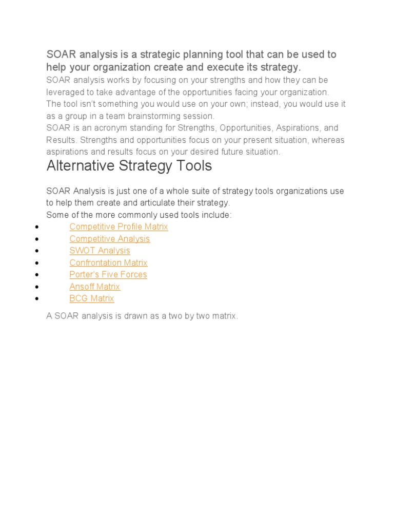 SOAR Analysis: A Strategic Planning Tool | PDF