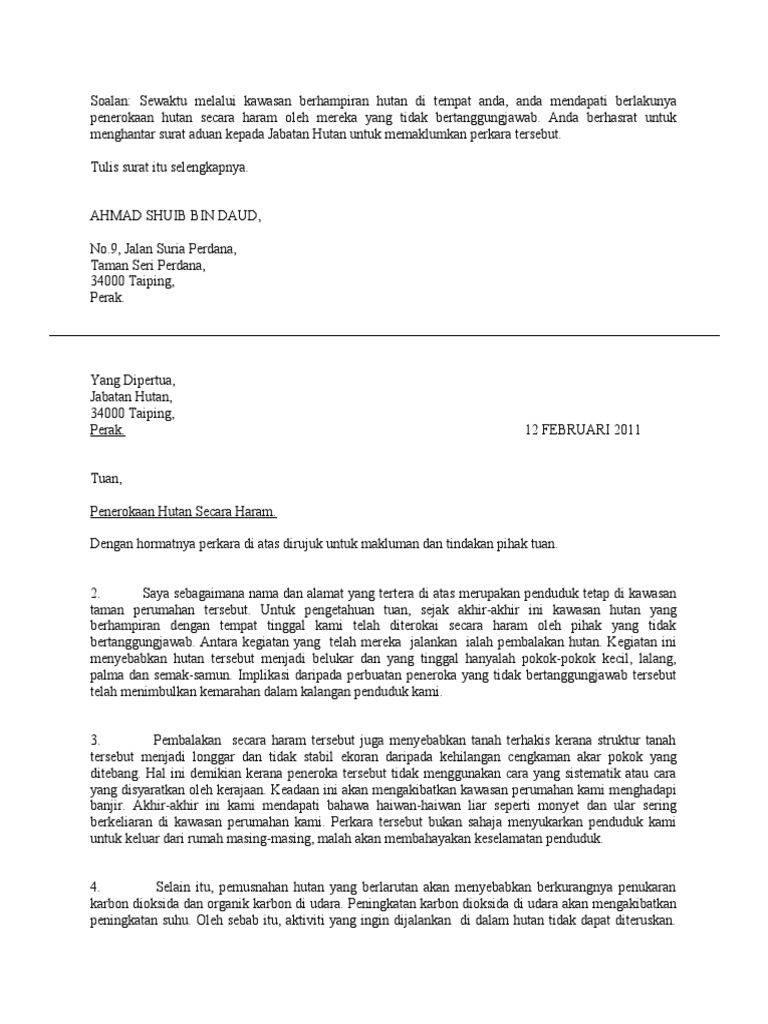 Contoh Karangan Surat Rasmi Aduan Kerosakan Kemudahan Awam  Rommy 7081