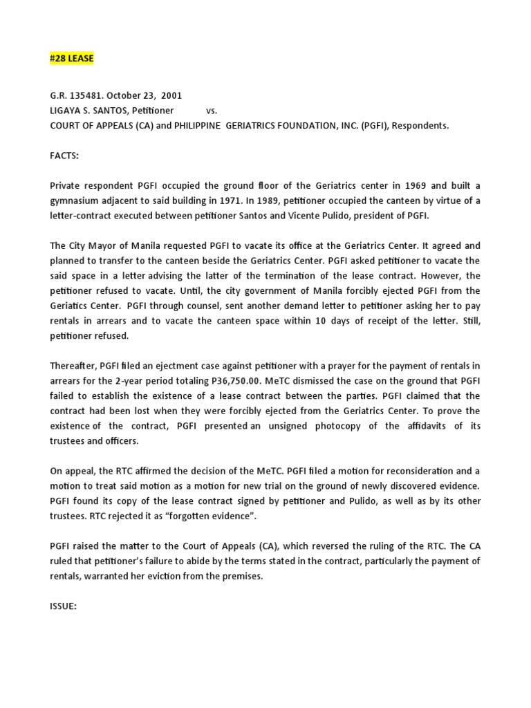Ejectment Case: Santos vs. PGFI | PDF | Lease | Justice