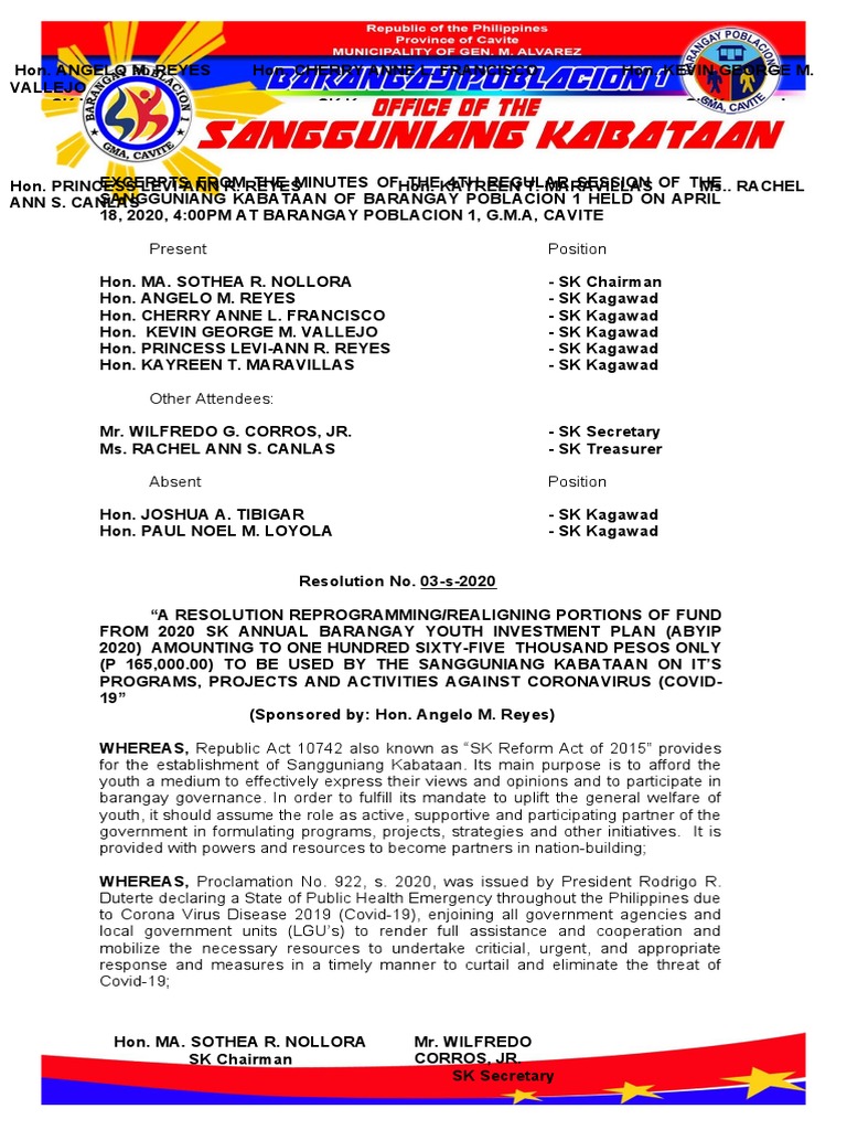 SK Resolution No. 03 S 20realignment of Funds For COVID | PDF | Public ...