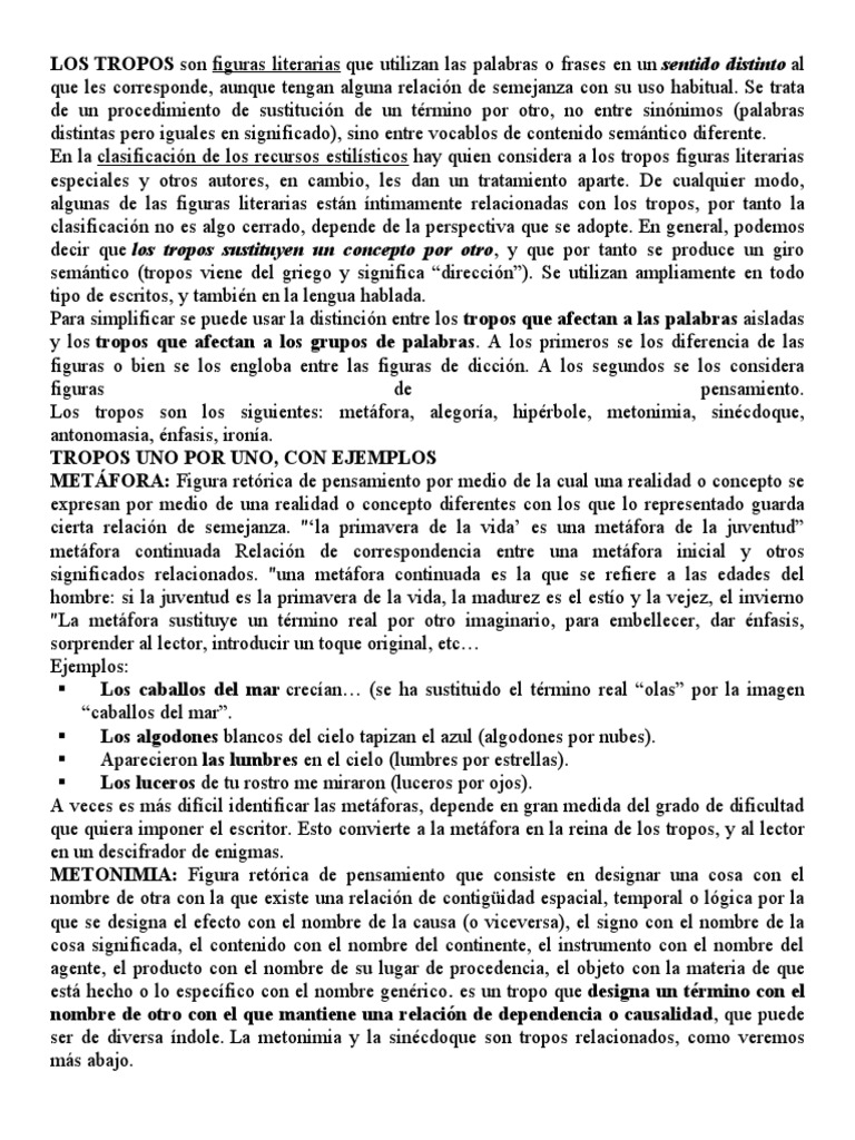 Definición y Ejemplos de Tropos | PDF | Metáfora