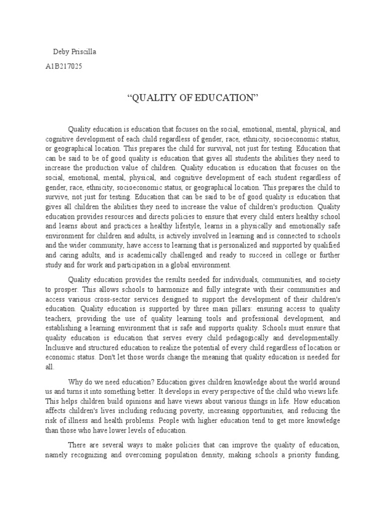 Understanding Quality Education | PDF | Teachers | Socioeconomic Status