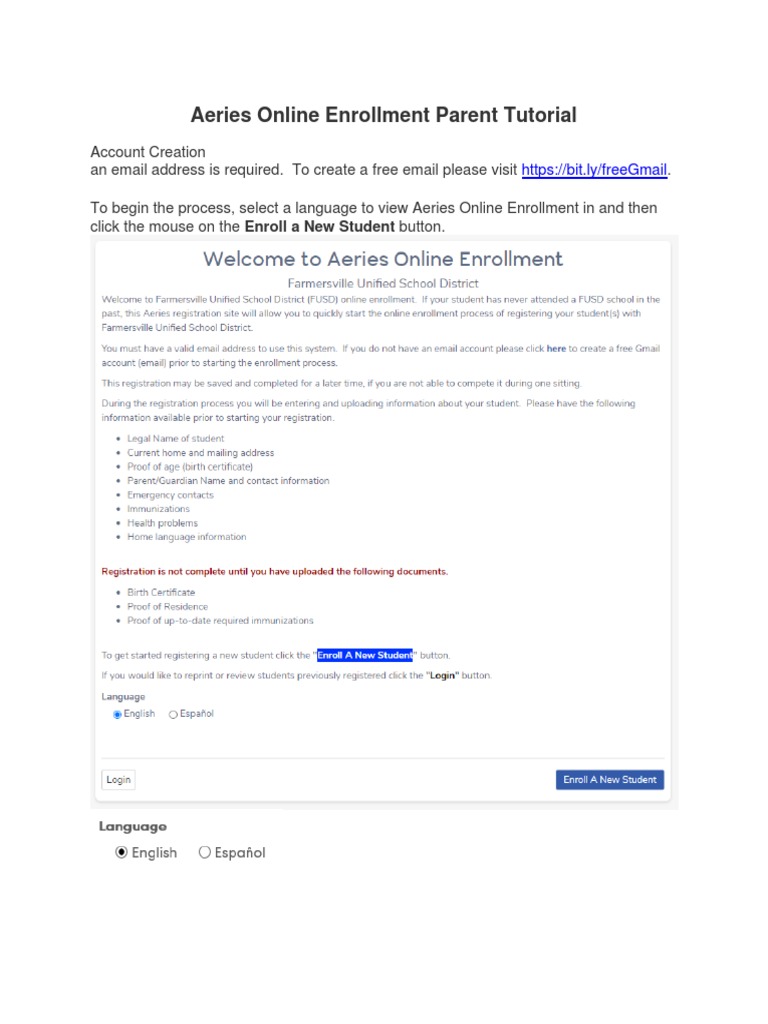Aeries Online Enrollment Guide | PDF | Finance & Money Management