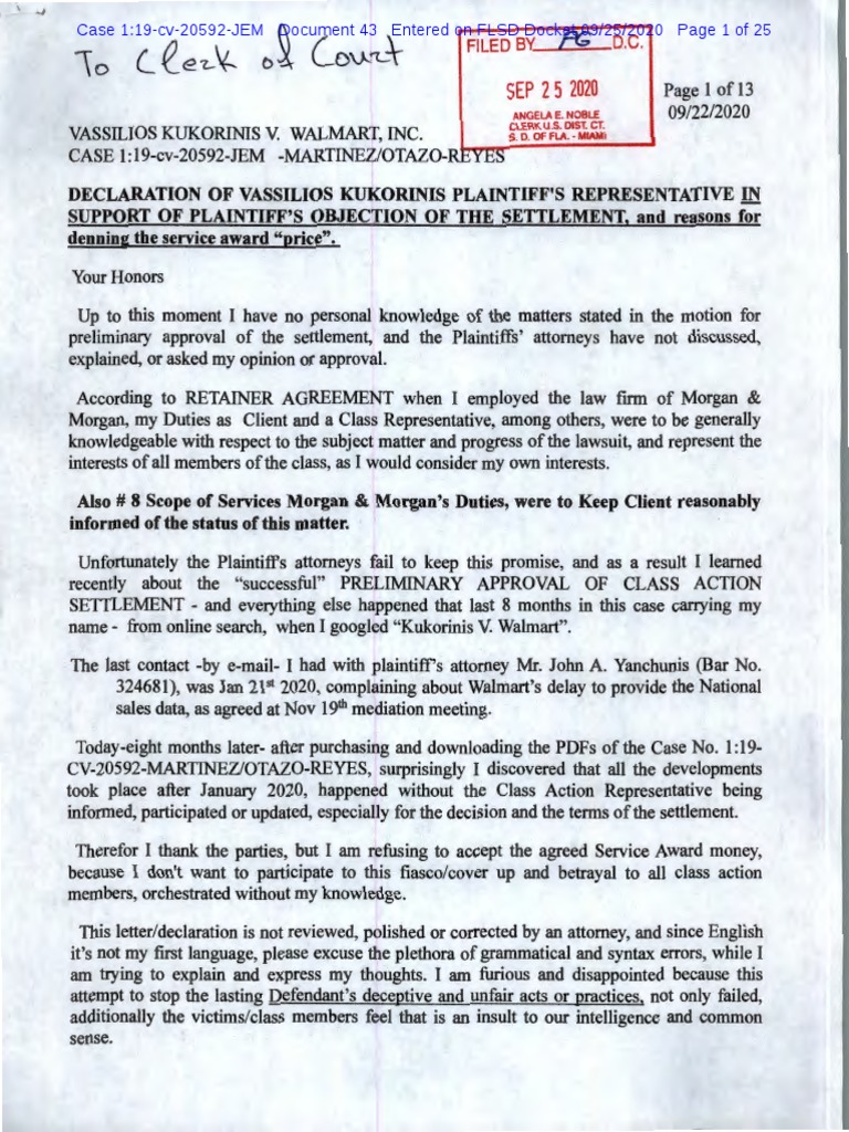 Declaration Plaintiff Walmart Class Action PDF Walmart Complaint