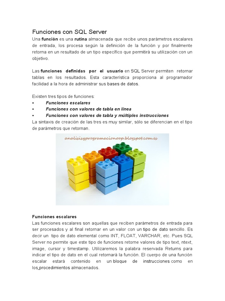 Funciones Con SQL Server | PDF | SQL | Servidor SQL de Microsoft