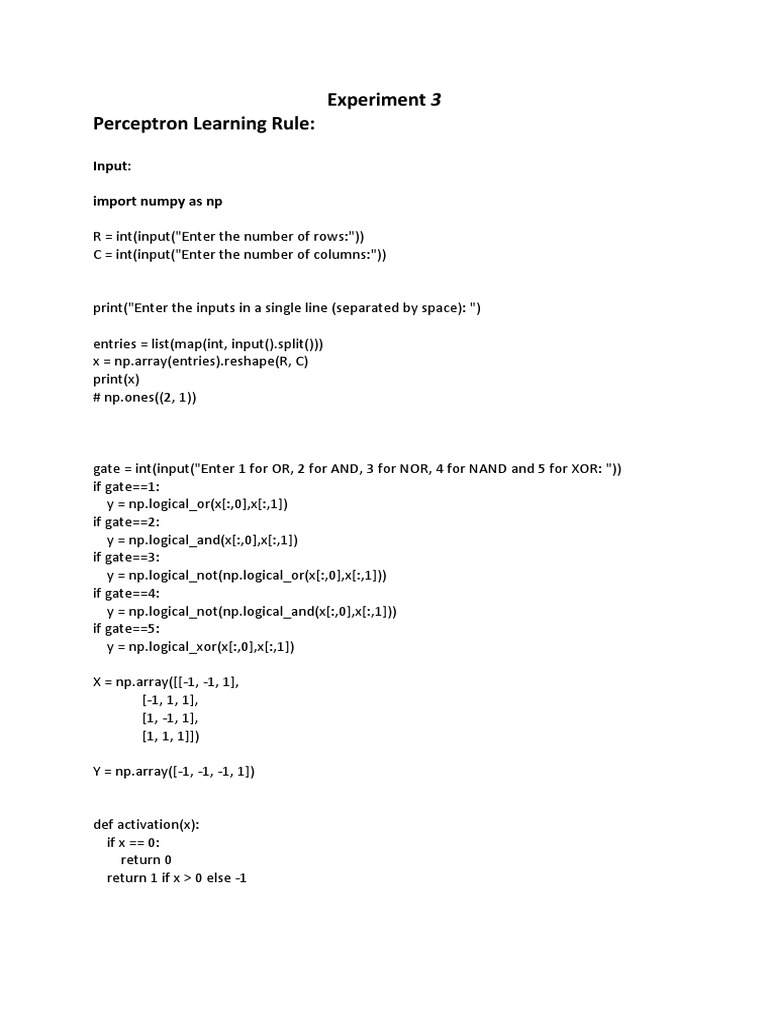 Perceptron Learning Rule Implementation | PDF