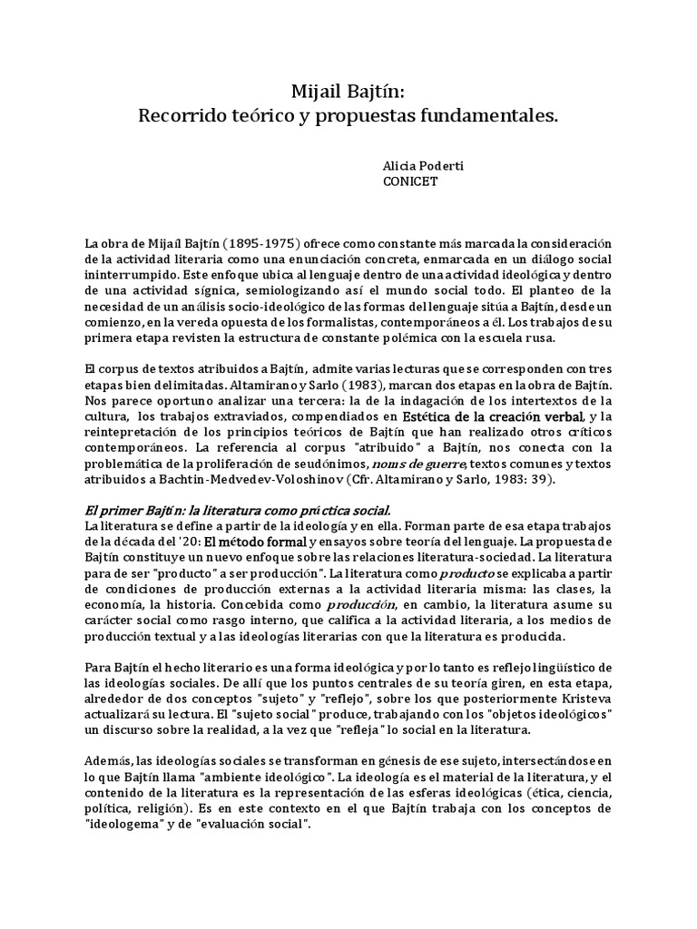Mijail Bajtín: Recorrido Teórico y Propuestas Fundamentales | PDF ...
