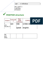 POSITIVE Structure: Can Ride Speak A Bike Very Well. English