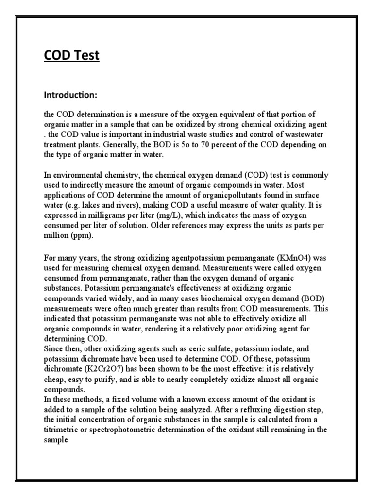 COD Test PDF Physical Sciences Chemical Substances