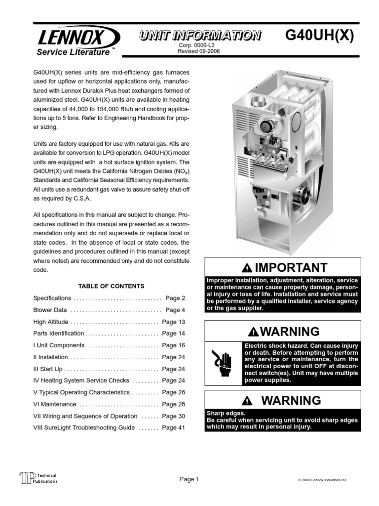 Lennox_G40UH_Service Manual | Furnace | Manufactured Goods