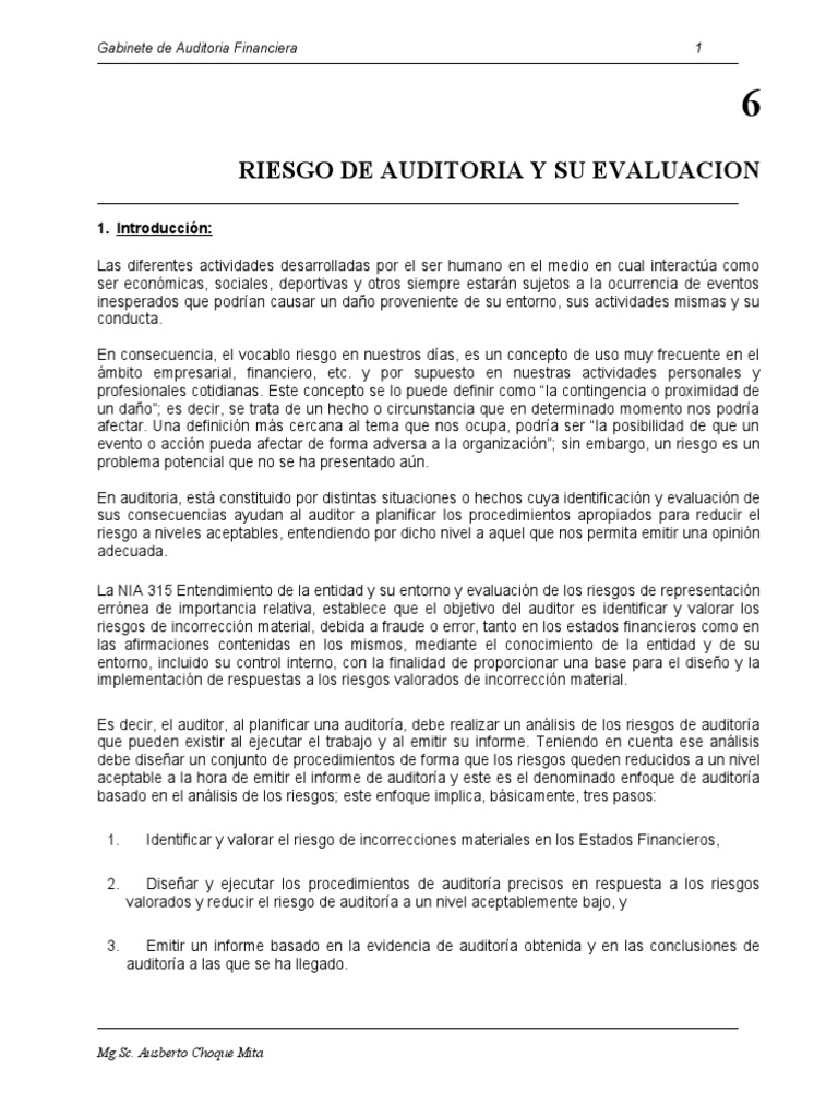 Evaluación del Riesgo de Auditoría Financiera | PDF | Auditoría | Contralor