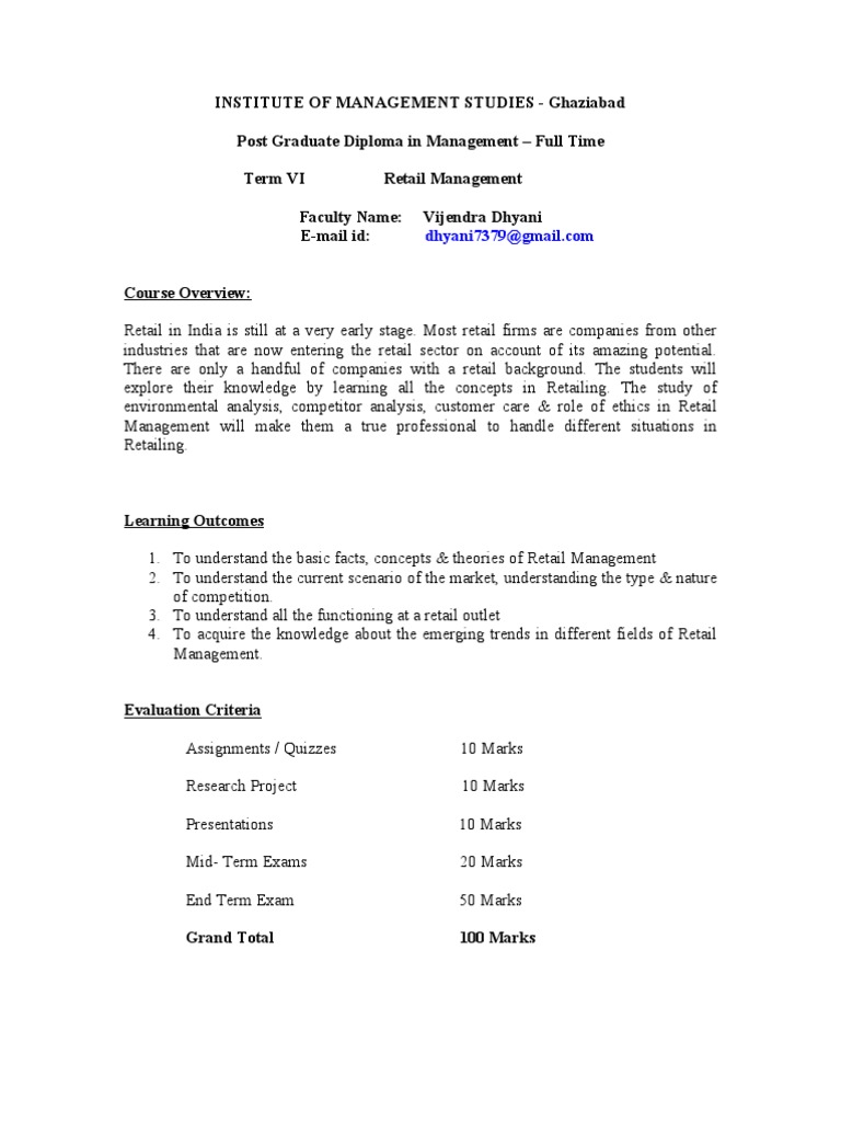 Retail Management Course Overview | PDF | Retail | Case Study