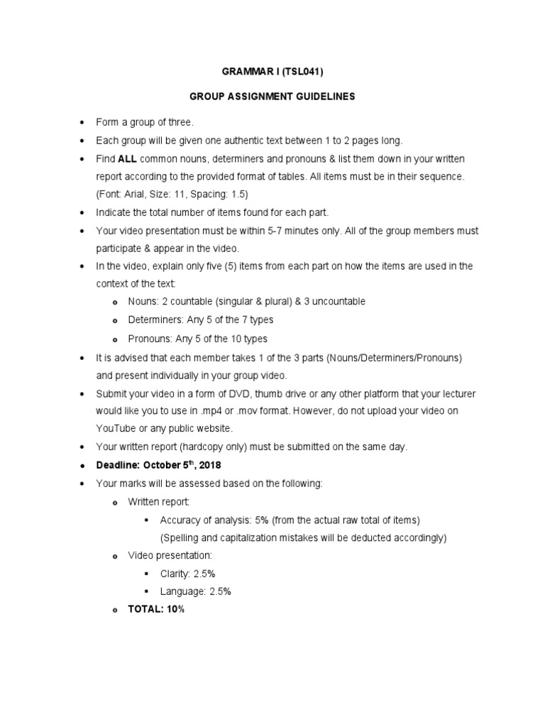 TSL041 Group Assignment Table | PDF | Pronoun | Syntax