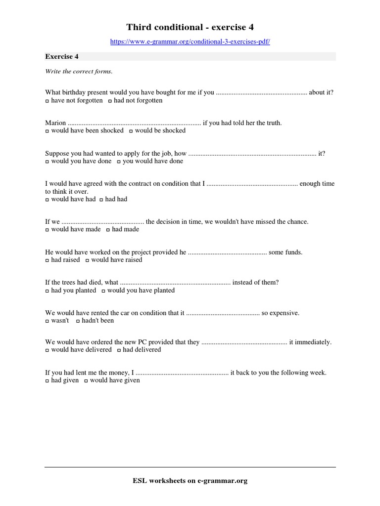 Third Conditional Exercise 4 PDF | PDF | Home & Garden
