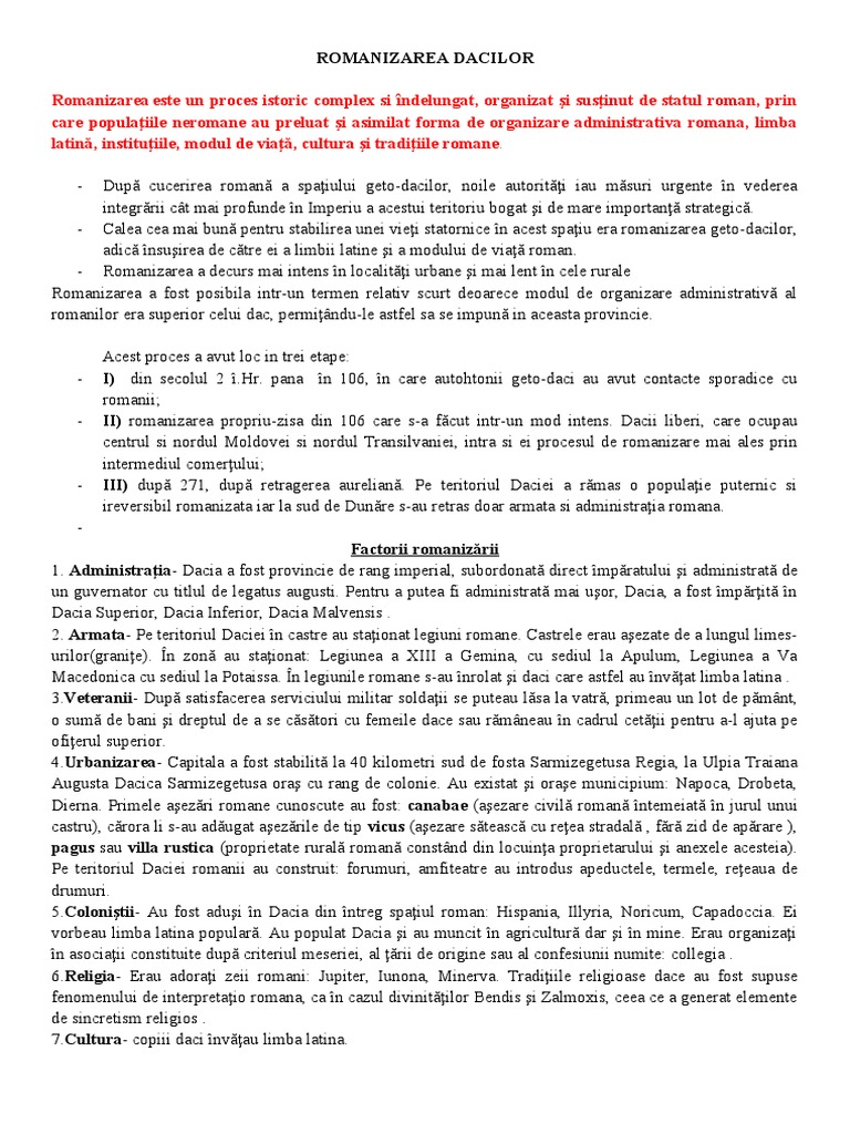 Romanitatea Romanilor In Viziunea Istoricilor Schita Lectiei Schema Lectiei - Romanizarea-Dacilor | PDF