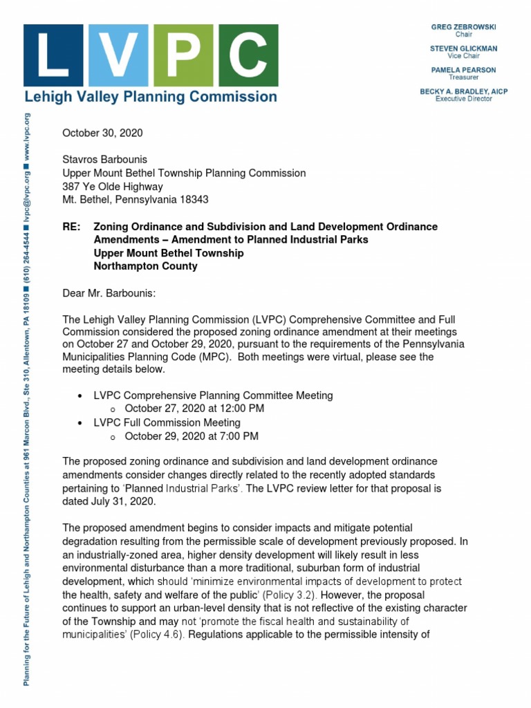 LVPC Review of Second Amendment in Upper Mount Bethel Township For