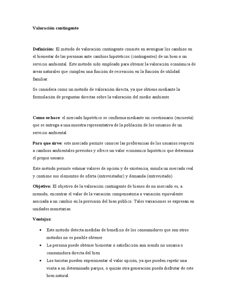 Método de Valoración Contingente Ambiental | PDF
