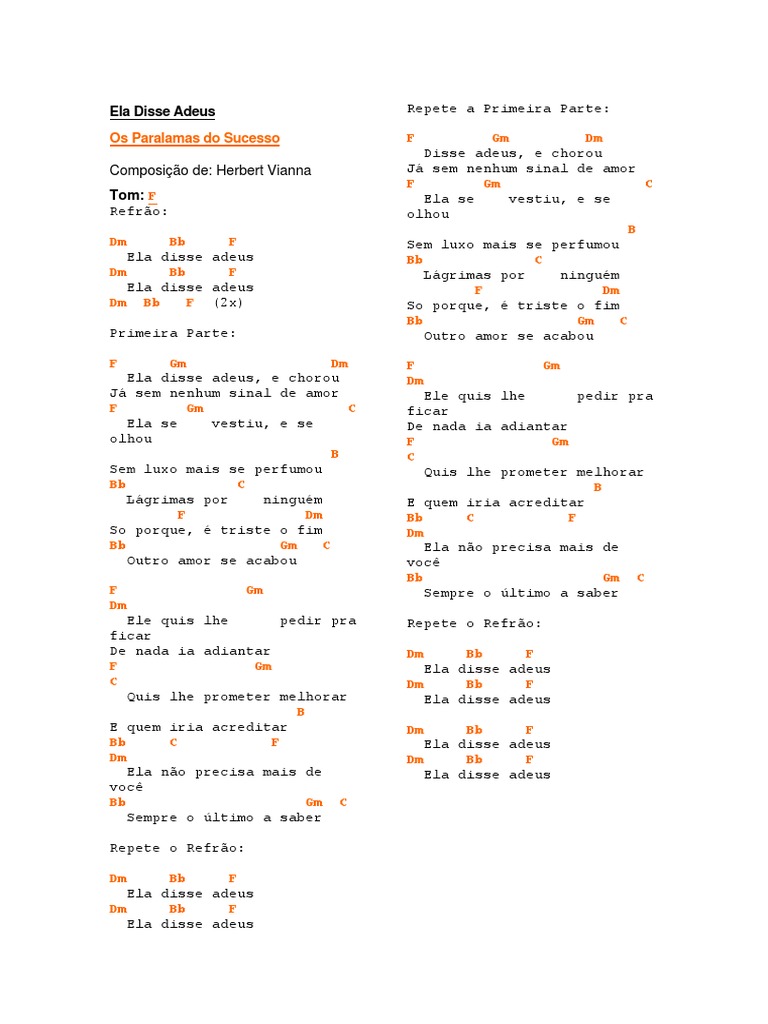 Cifras e Letra: Ela Disse Adeus | PDF