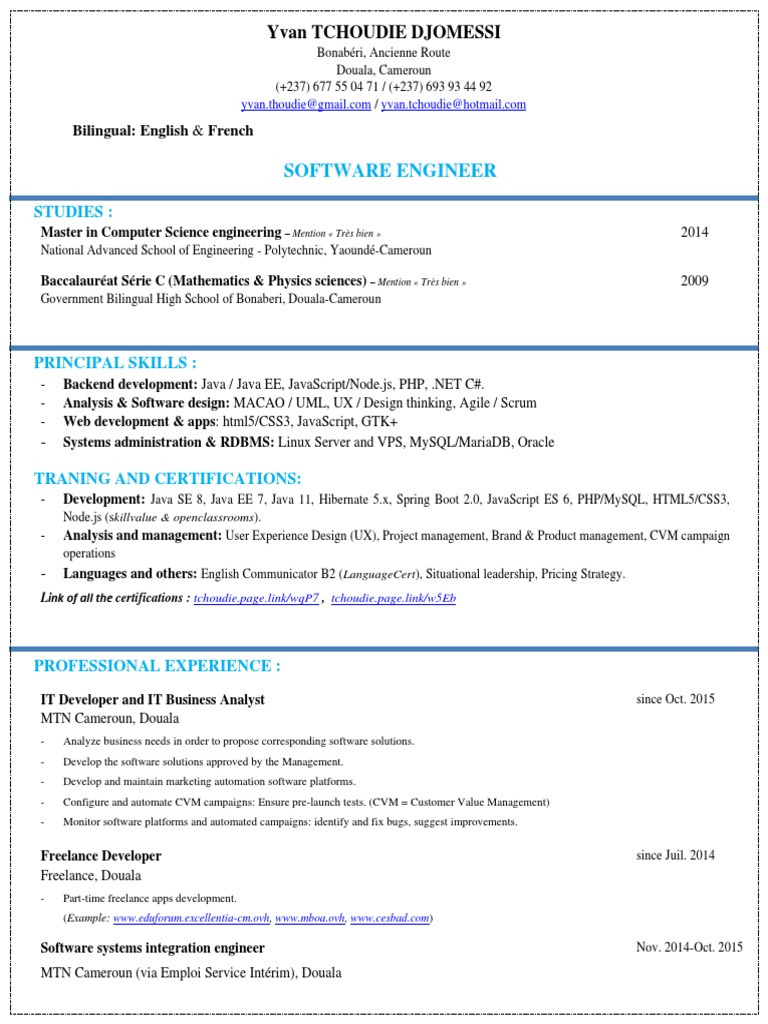 Software Engineer Profile: Skills & Experience | PDF | My Sql | Software