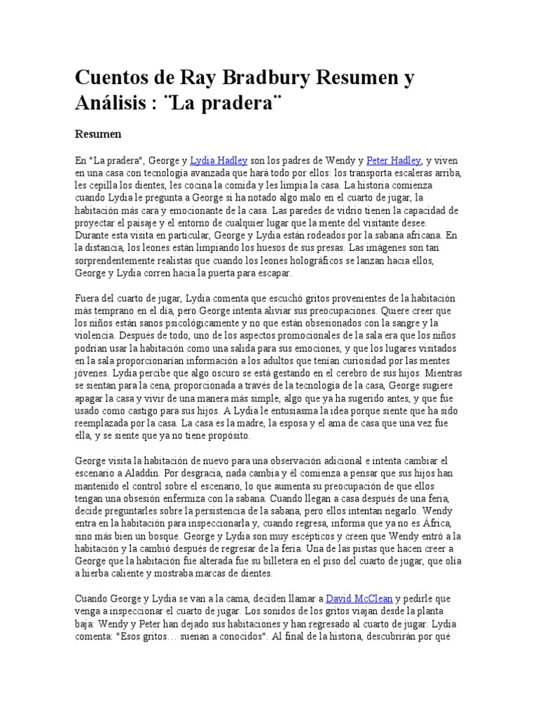 Cuentos de Ray Bradbury Resumen y Análisis PDF Sicología