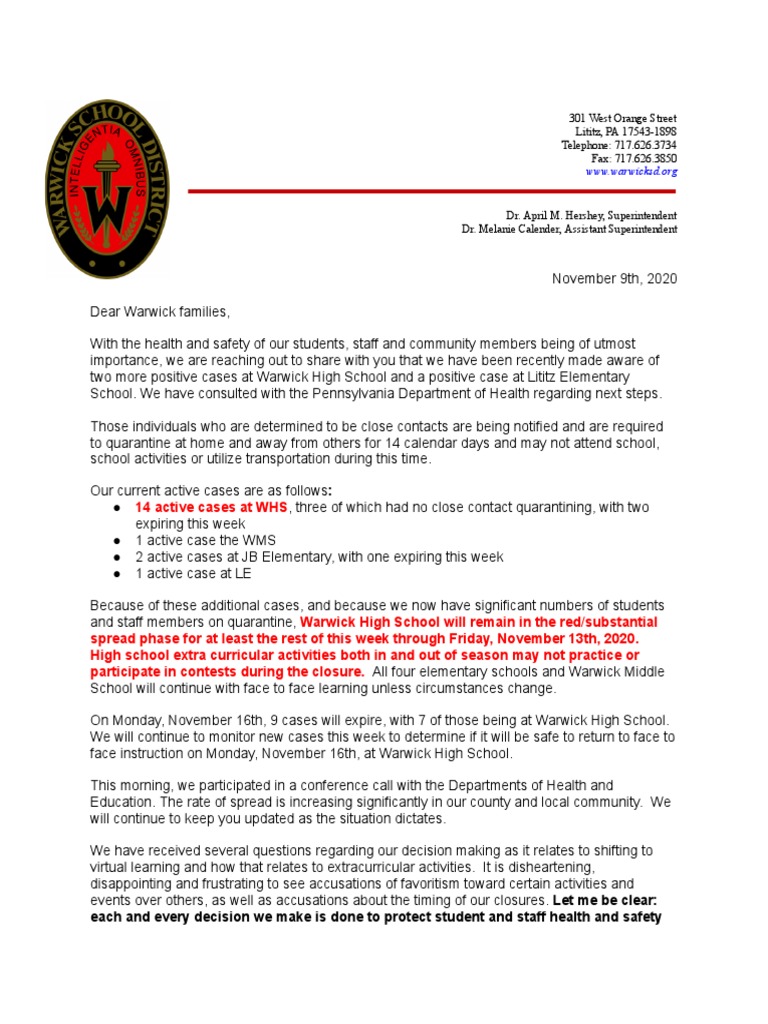 Warwick High School To Continue Virtual Learning Due To COVID-19 Cases ...
