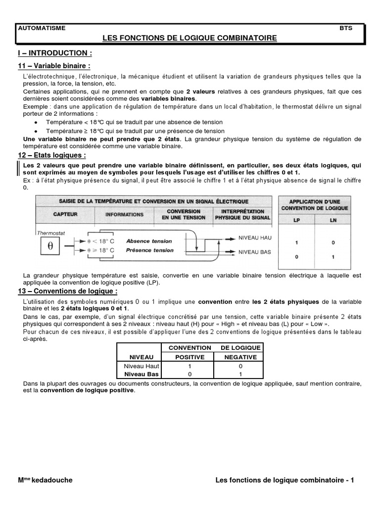 Introduction aux fonctions logiques combinatoires | PDF | Fonction ...