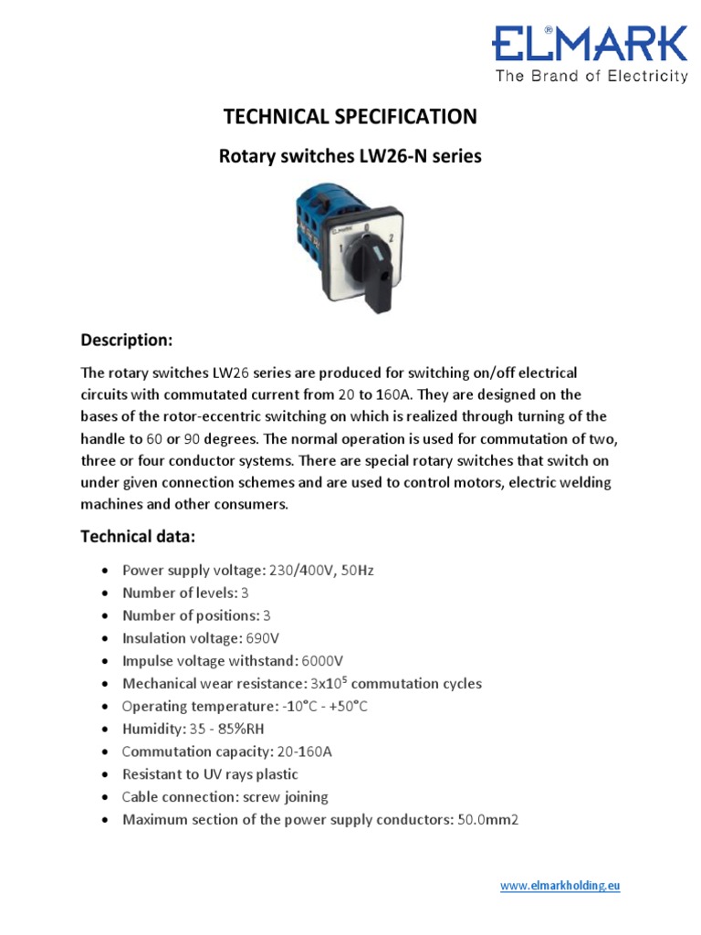 Technical Specification Rotary Switches LW26N Series PDF Switch
