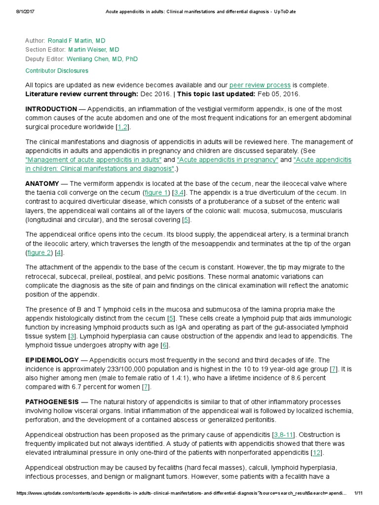 Acute Appendicitis in Adults - Clinical Manifestations and Differential ...