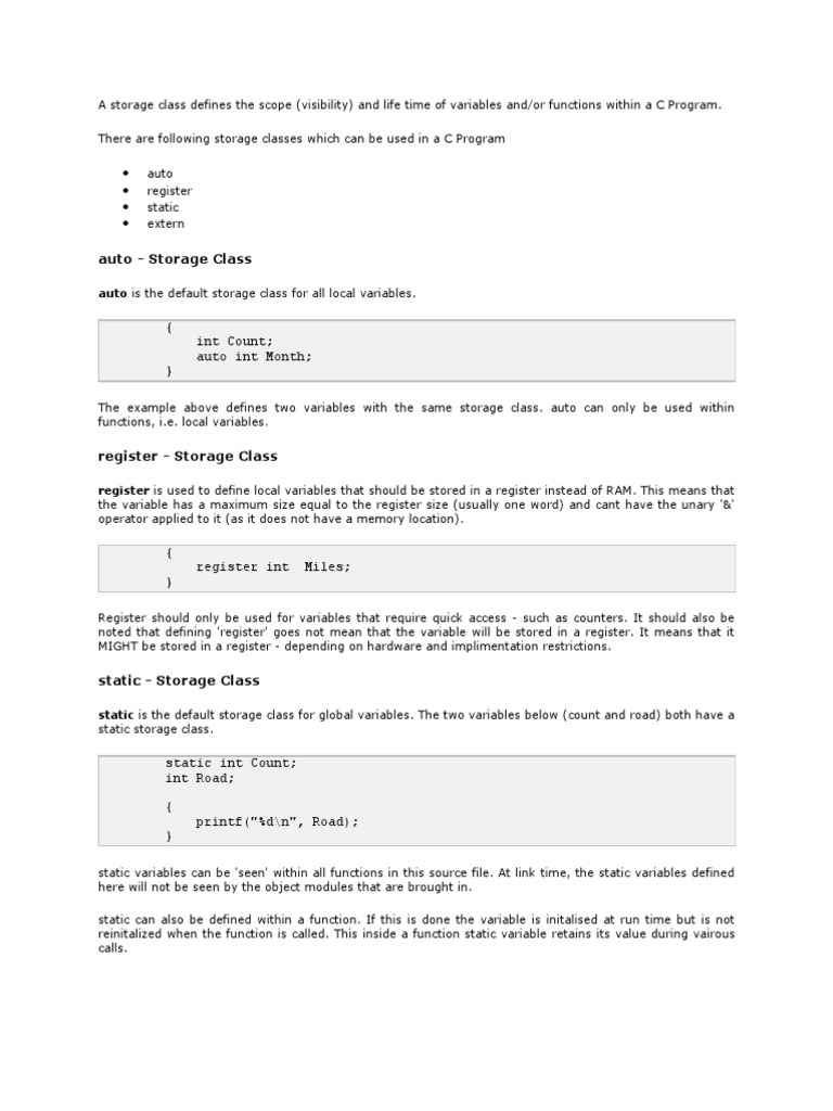 C Storage Classes Explained | PDF | C (Programming Language) | Variable ...