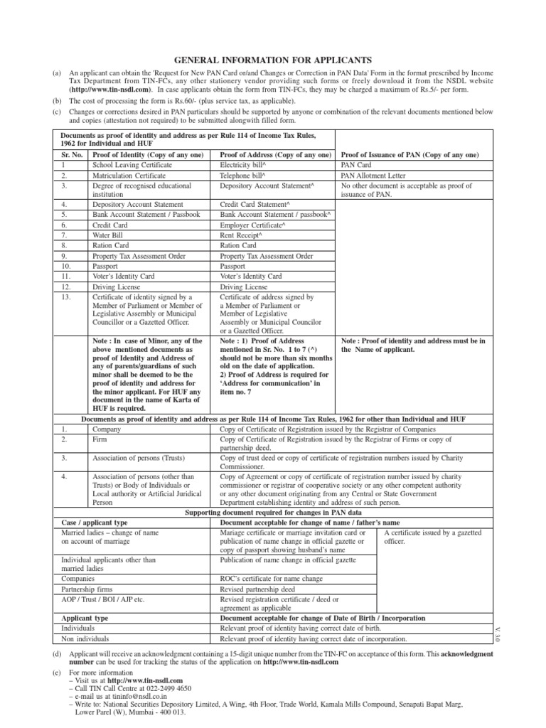 PAN Card Application Requirements | PDF | Identity Document | Social ...