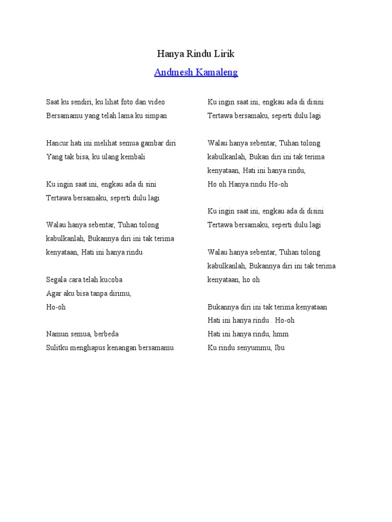 Hanya Rindu Lirik Pdf