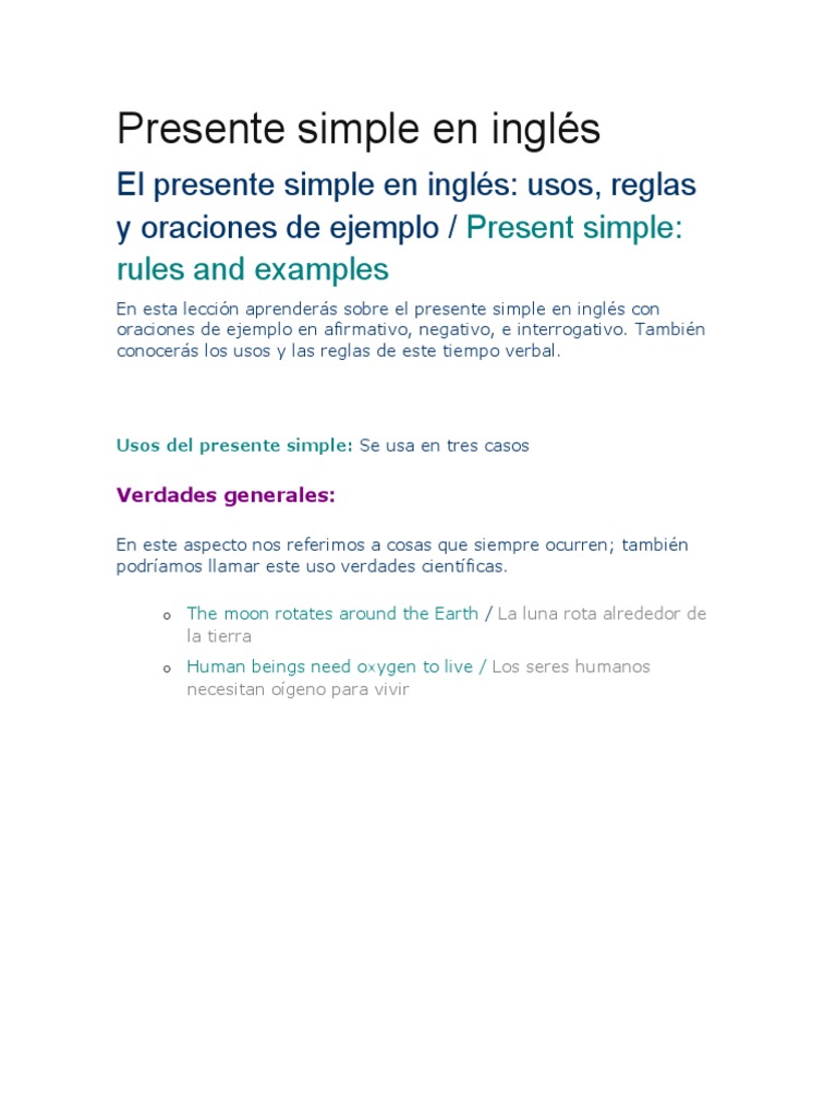 Presente Simple en Inglés | PDF | Verbo | Mecánica del lenguaje