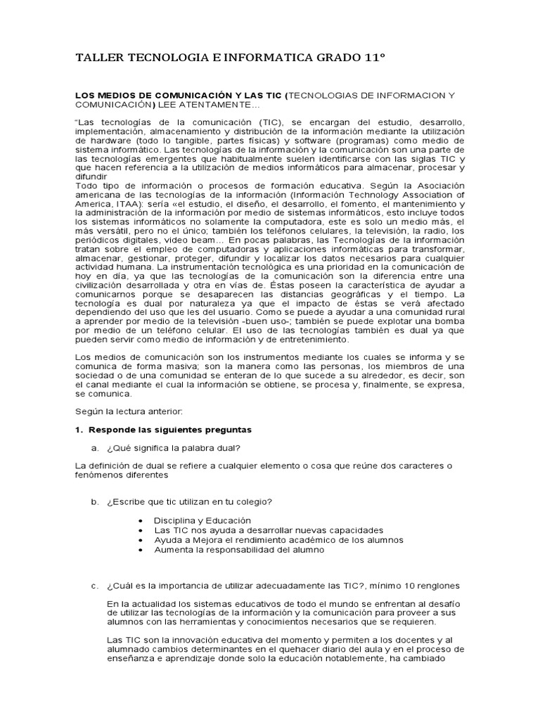 Taller de Tecnología e Informática 11° | PDF | Tecnología de ...