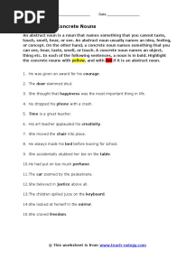Concrete and Abstract nouns-WITH ANSWERS