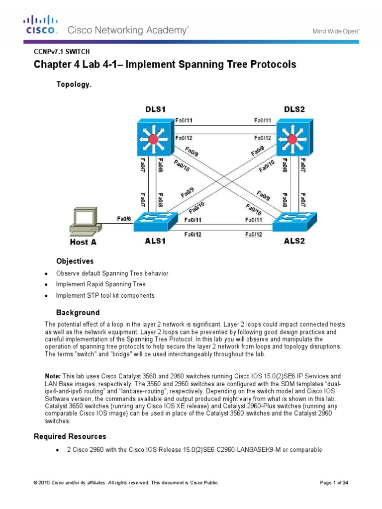 Chapter 4 Lab 4-1 - Implement Spanning Tree Protocols: Topology | PDF ...