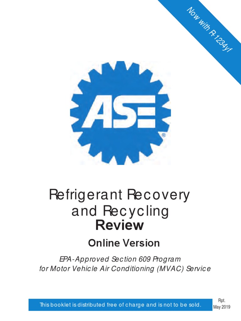 ASE Section 609 Training Manual 2019 | PDF | Chlorofluorocarbon 