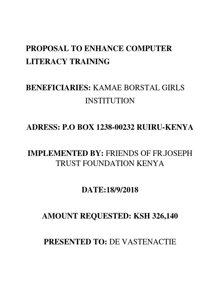 Proposal To Enhance Computer Literacy Training: Institution | PDF ...