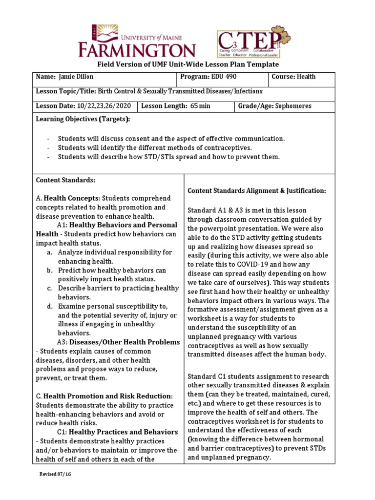 Field Version of UMF Unit-Wide Lesson Plan Template | PDF | Sexually ...