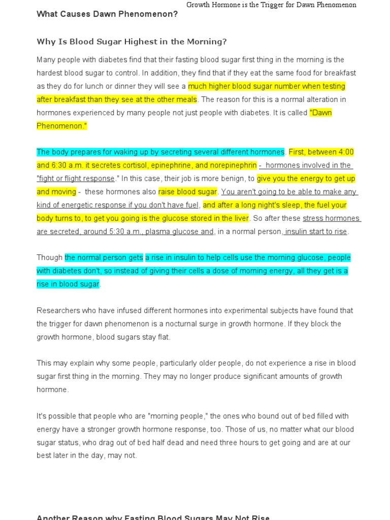 Why Is Blood Sugar Highest in The Morning? PDF Endocrine System