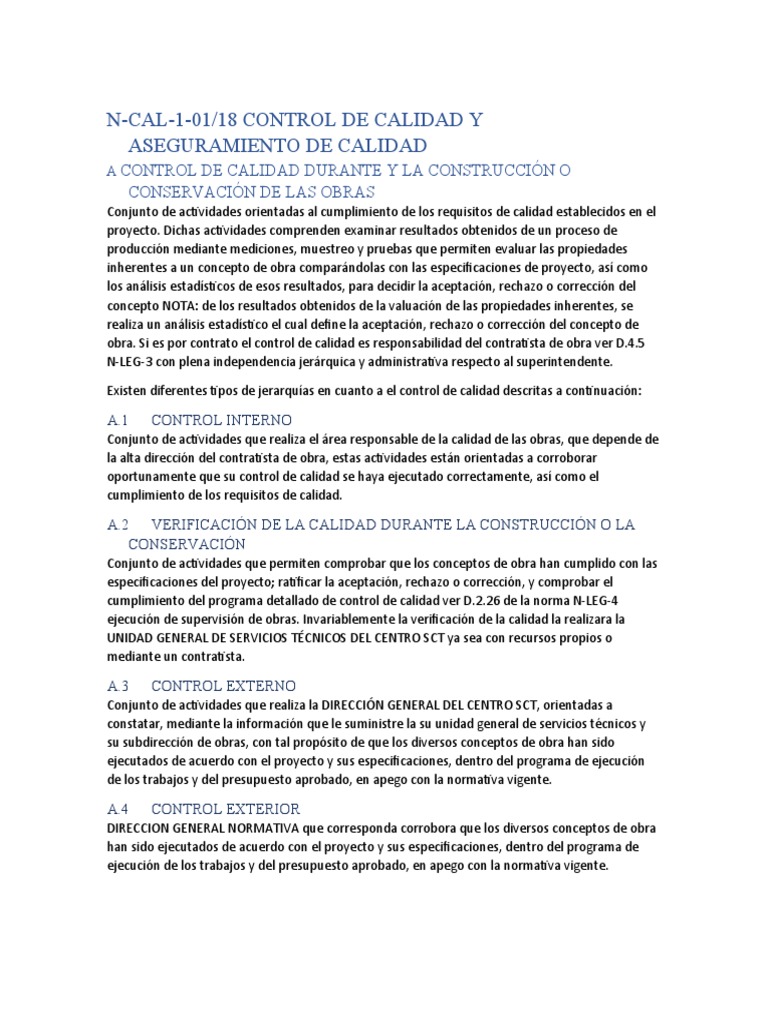 Control de Calidad y Aseguramiento de Calidad N | PDF | Calidad ...