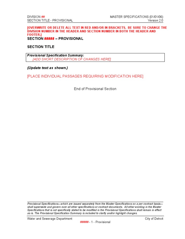 Provisional Specifications Overview | PDF