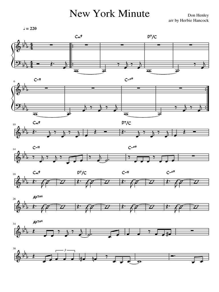 New York Minute Don Henley Arr by Herbie Hancock 220 D /C C PDF