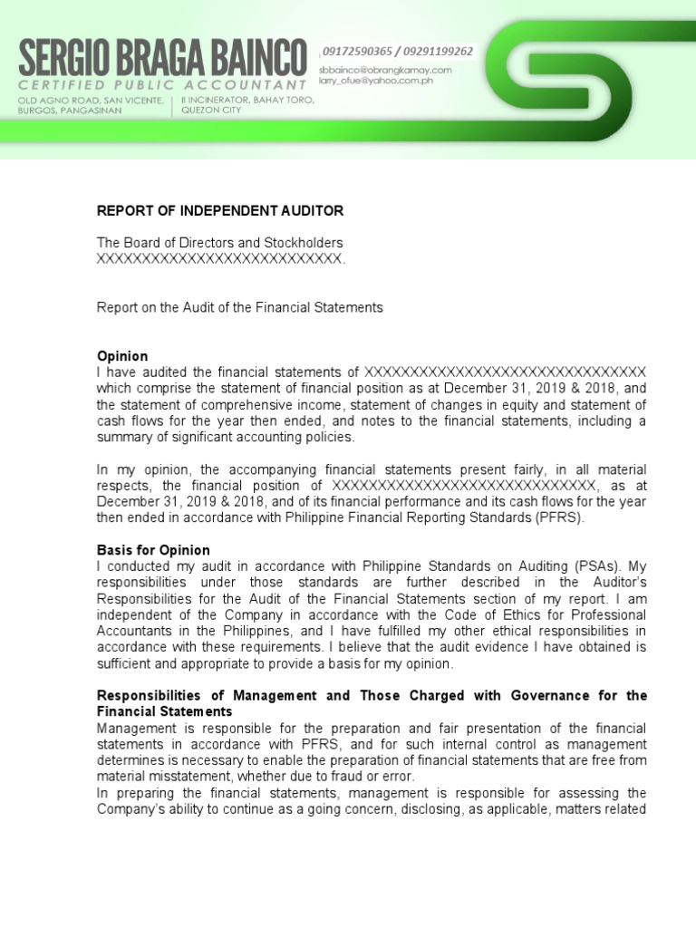 Independent Auditor's Report 2019-2020 | PDF | Going Concern | Audit