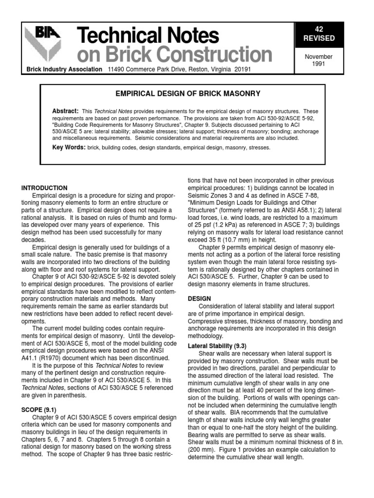 Empirical Design of Brick Masonry | PDF | Masonry | Wall