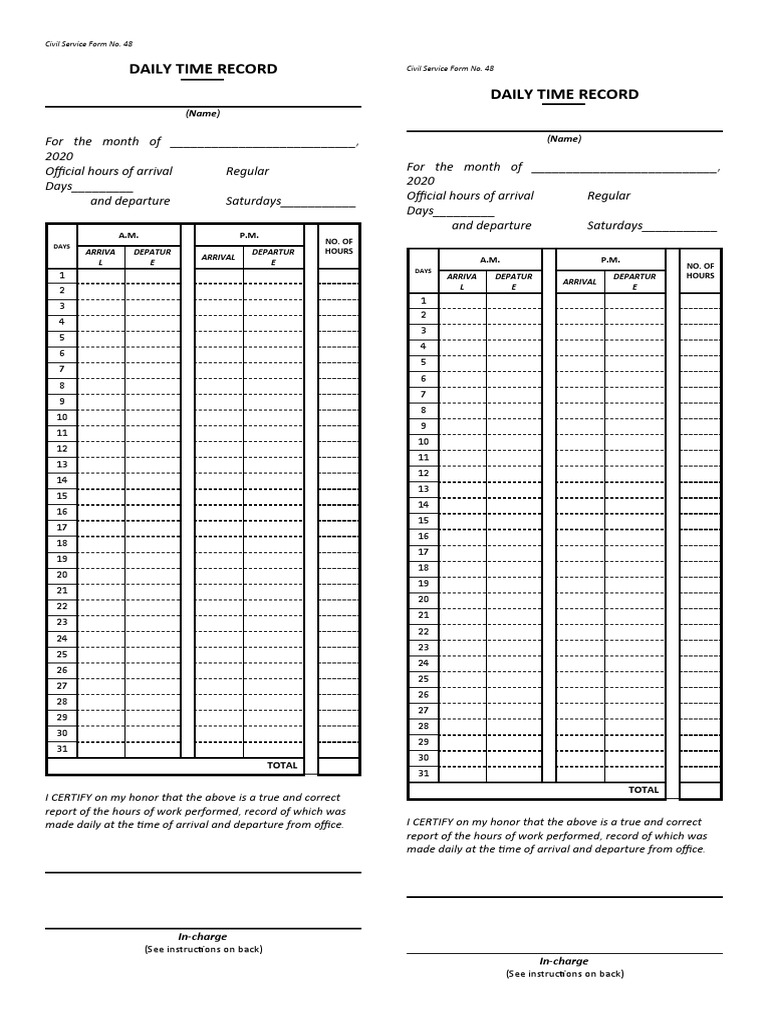 Civil Service Daily Time Record Form | PDF