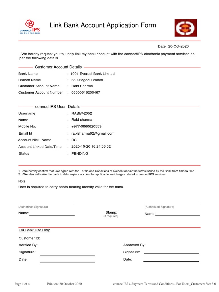 Link Bank Account Application Form | Download Free PDF | Indemnity | Banks