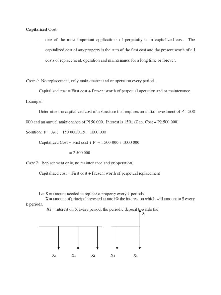 Capitalized Cost Case 1 No Replacement, Only Maintenance and or