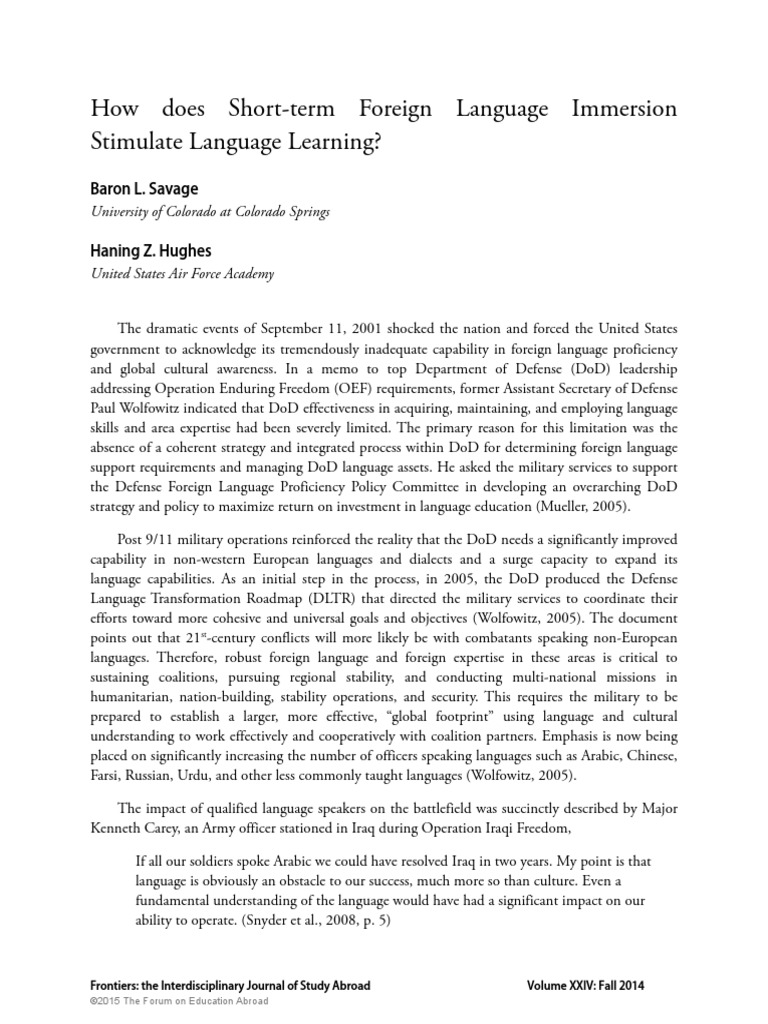 How Does Short-Term Foreign Language Immersion Stimulate Language ...