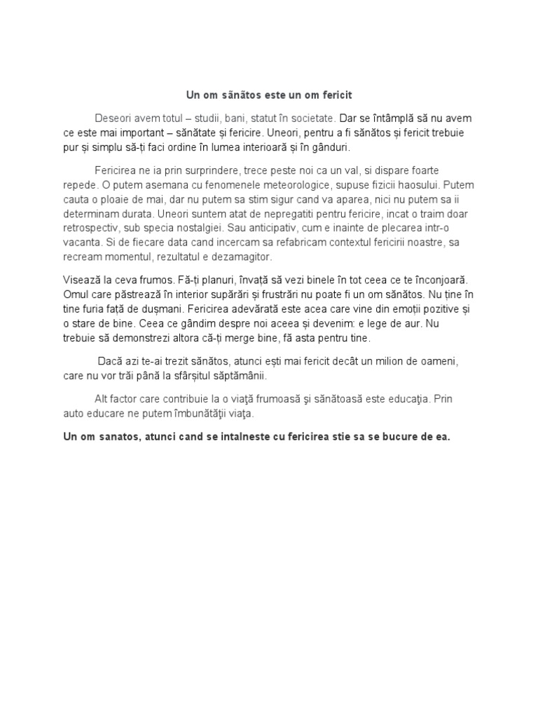 Un Om Sanatos Este Un Om Fericit